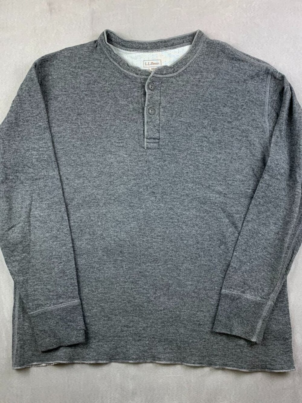 LL Bean Mens Large Gray Two-Layer River Drivers Shirt Regular Fit Henley Wool